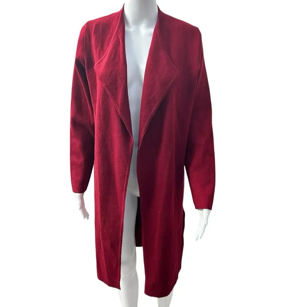 Merokeety Women’s Sz S Long Wool Blend Red Cardigan Knit Duster Coatigan Sweater - Picture 1 of 13